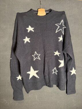 Rails Unisex Black Star Pattern Cashmere Knit Cotton Pullover Sweater Size M